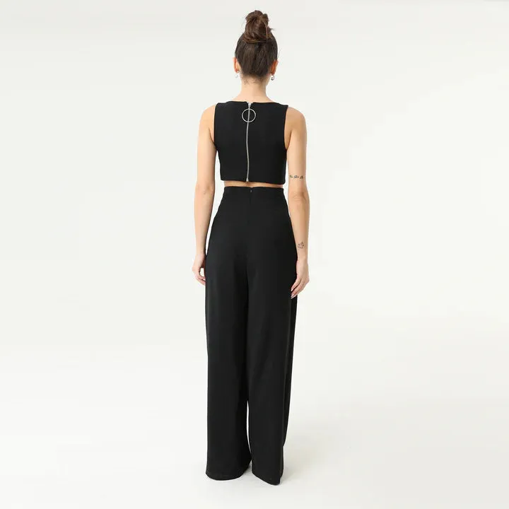 Cross Cut Out Sleeveless Jumpsuit | Black