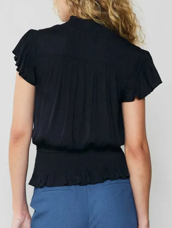 Current Air Black Cap Sleeve Blouse with Smocked Waist