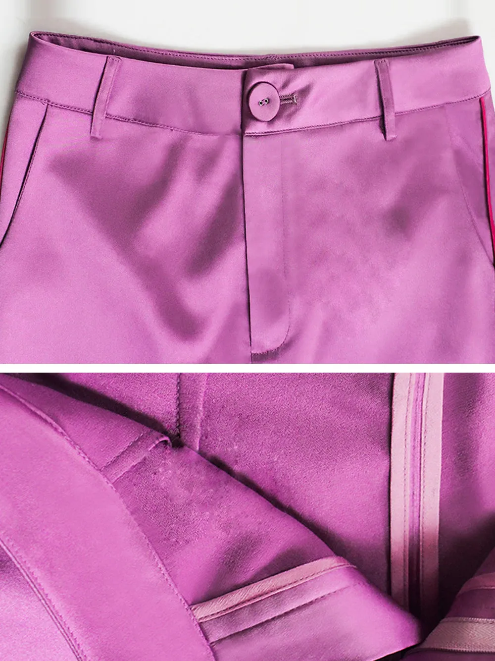 Luxurious Double-Breasted Pink Satin Blazer and Pants Set by DALIDA