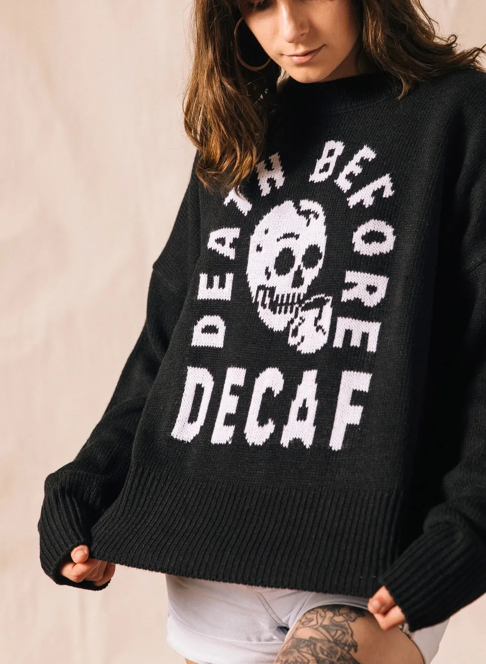 Death Before Decaf Knit Sweater