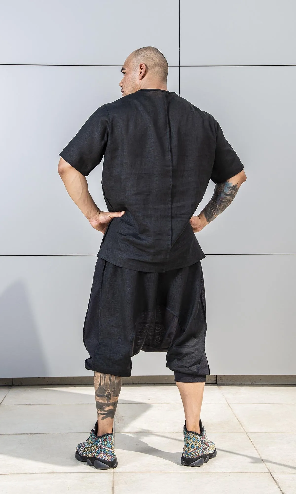 Drop Crotch Linen Knit Harem Pants