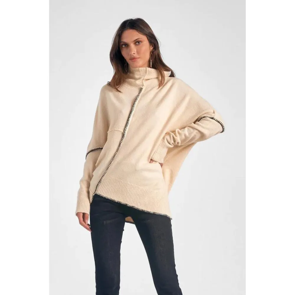 Elan Asymmetric Beige Sweater (Women's)