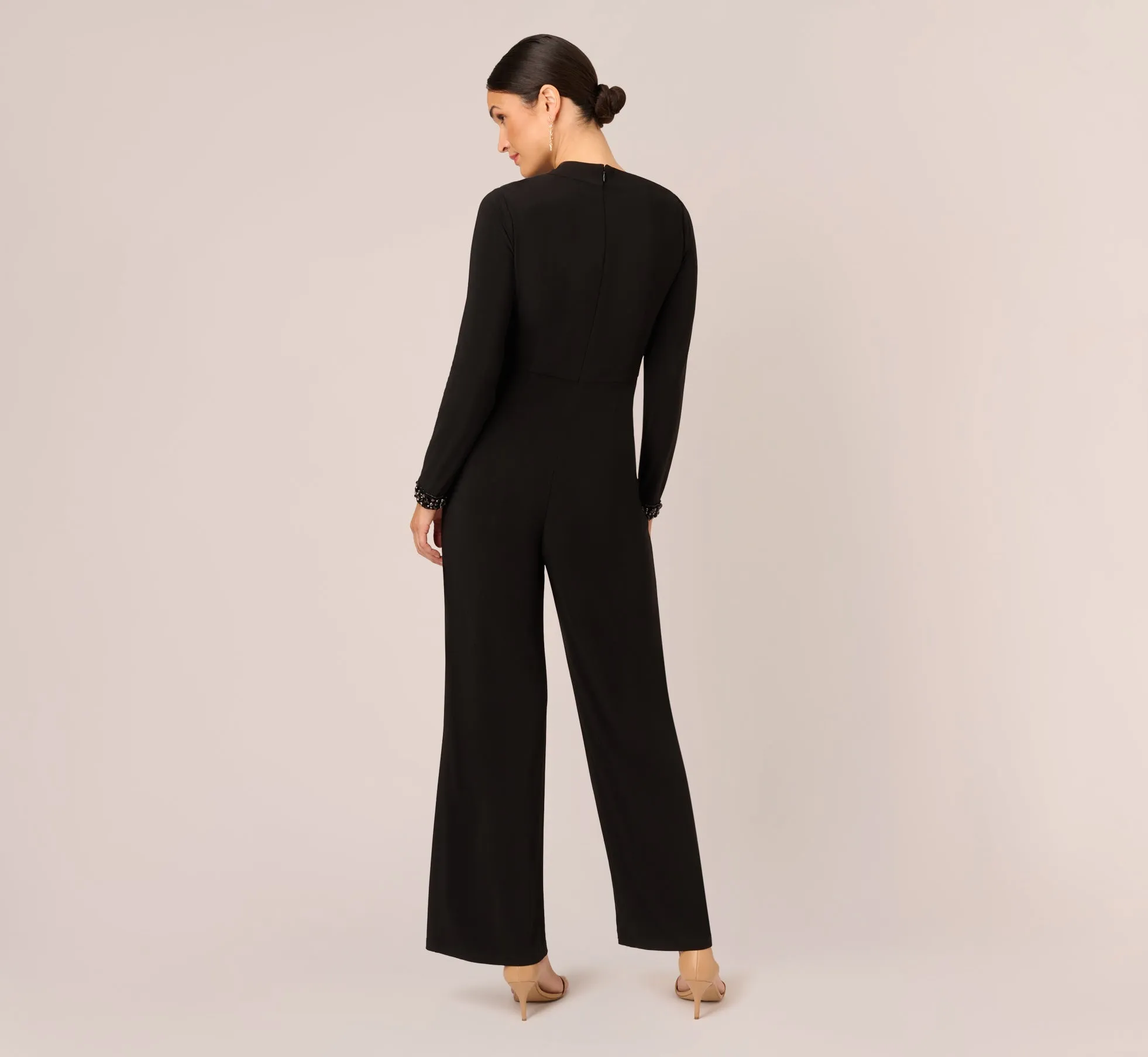 Embellished Jersey Jumpsuit With Asymmetric Neck In Black