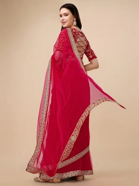 Embroidered Net Saree