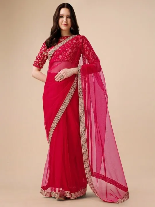 Embroidered Net Saree