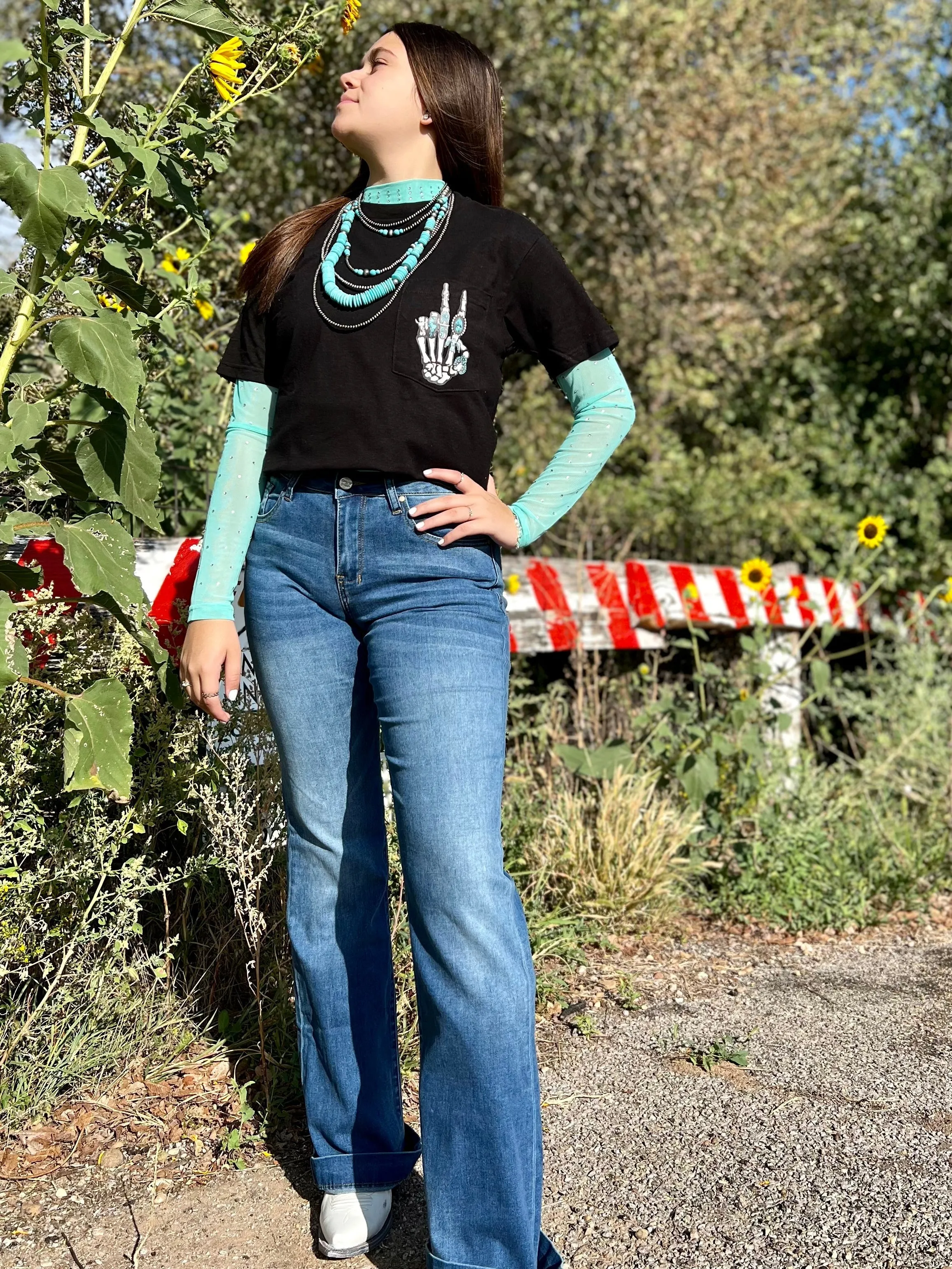 Fancy Western Decorated Skeleton Pocket Tee