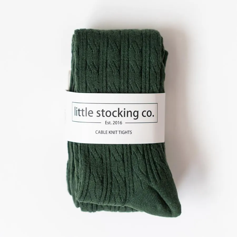 Forest Green Cable Knit Tights - Last Chance