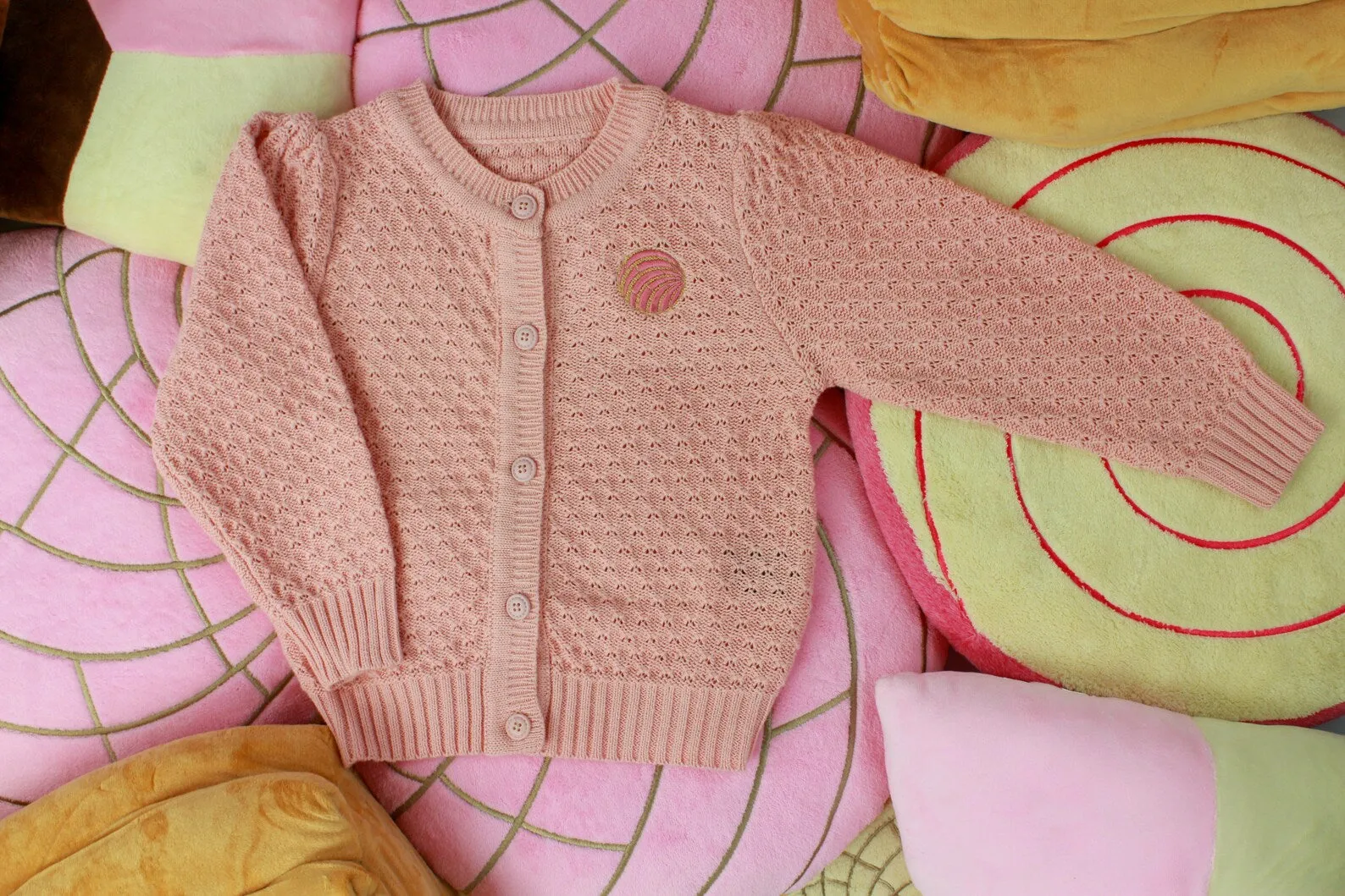 Girl's Pink "Pan Dulce" Knit Sweater Cardigan #E-GPCP