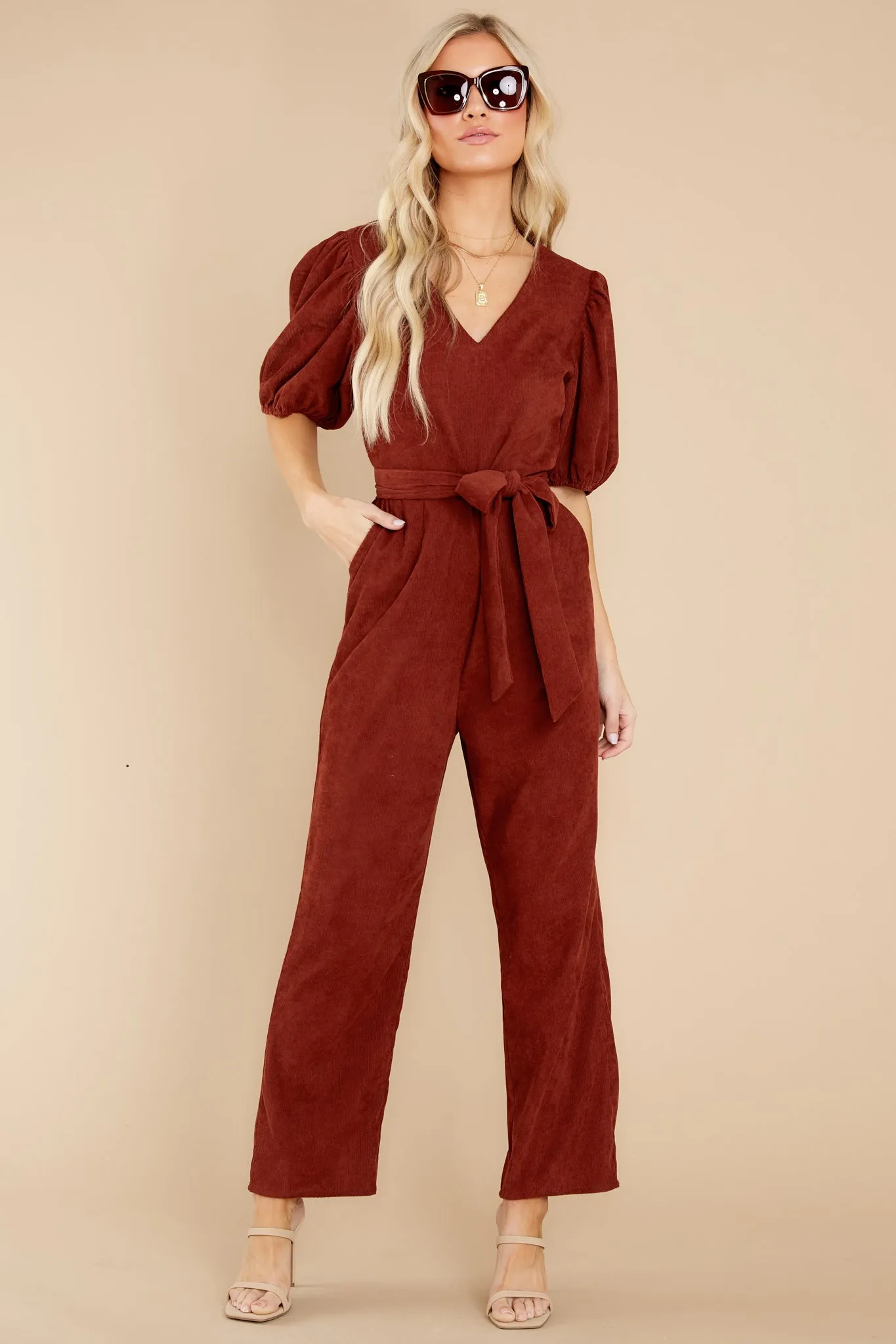 Give A Hint Brown Jumpsuit