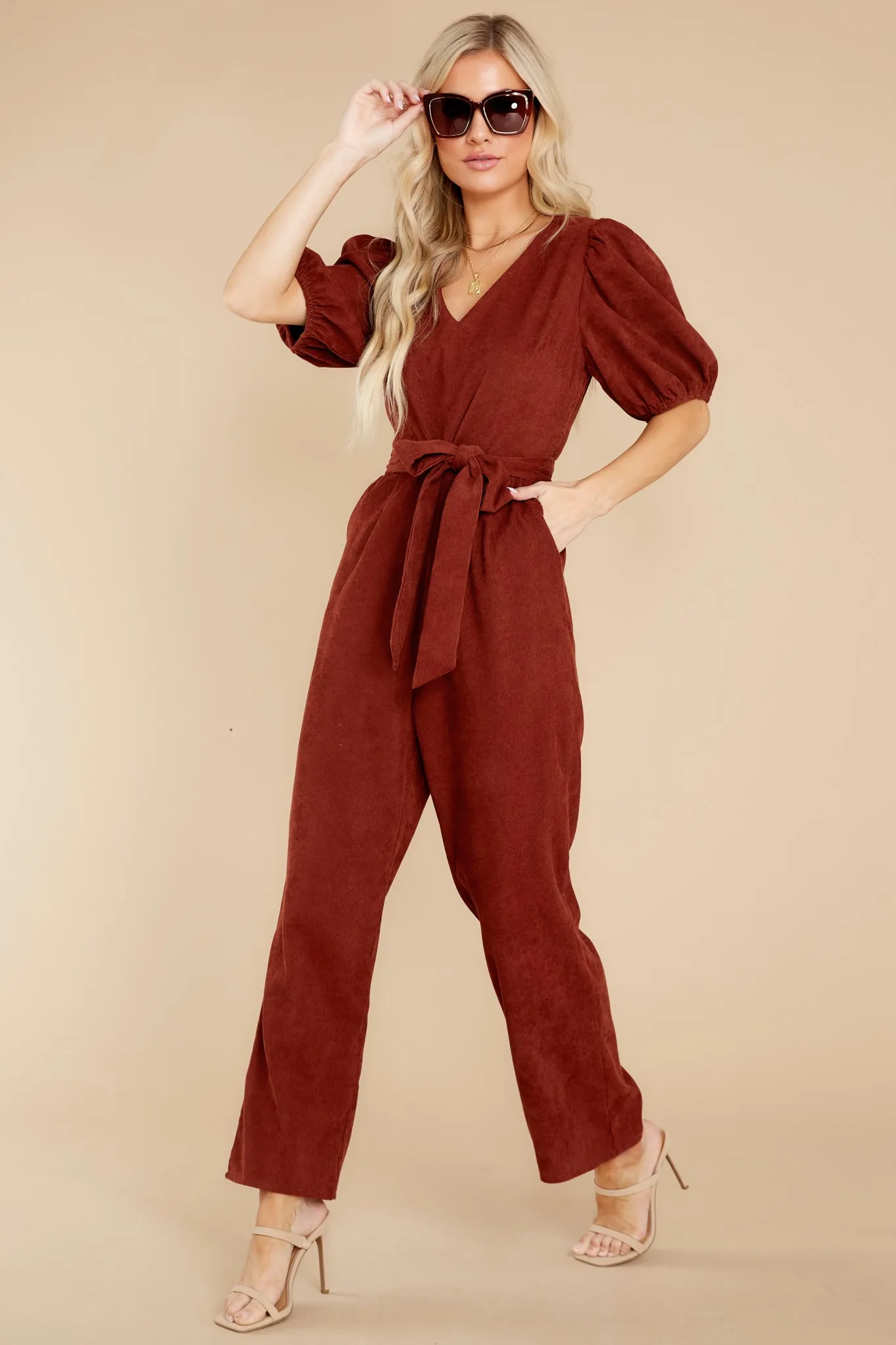 Give A Hint Brown Jumpsuit