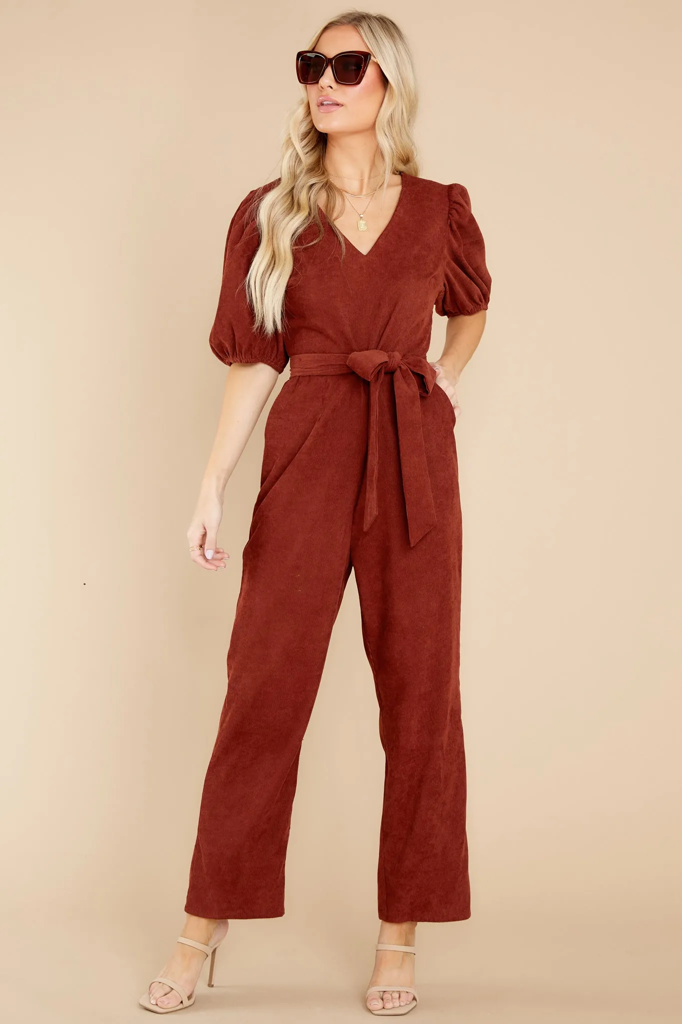 Give A Hint Brown Jumpsuit