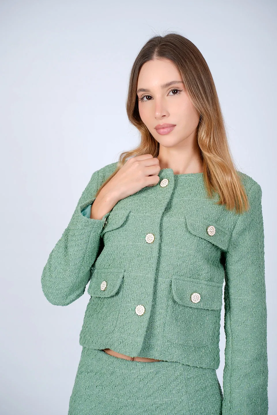 Green Blazer With Chest Pockets Design