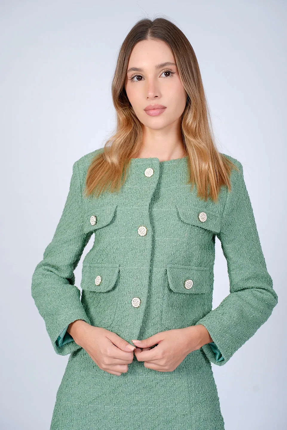 Green Blazer With Chest Pockets Design