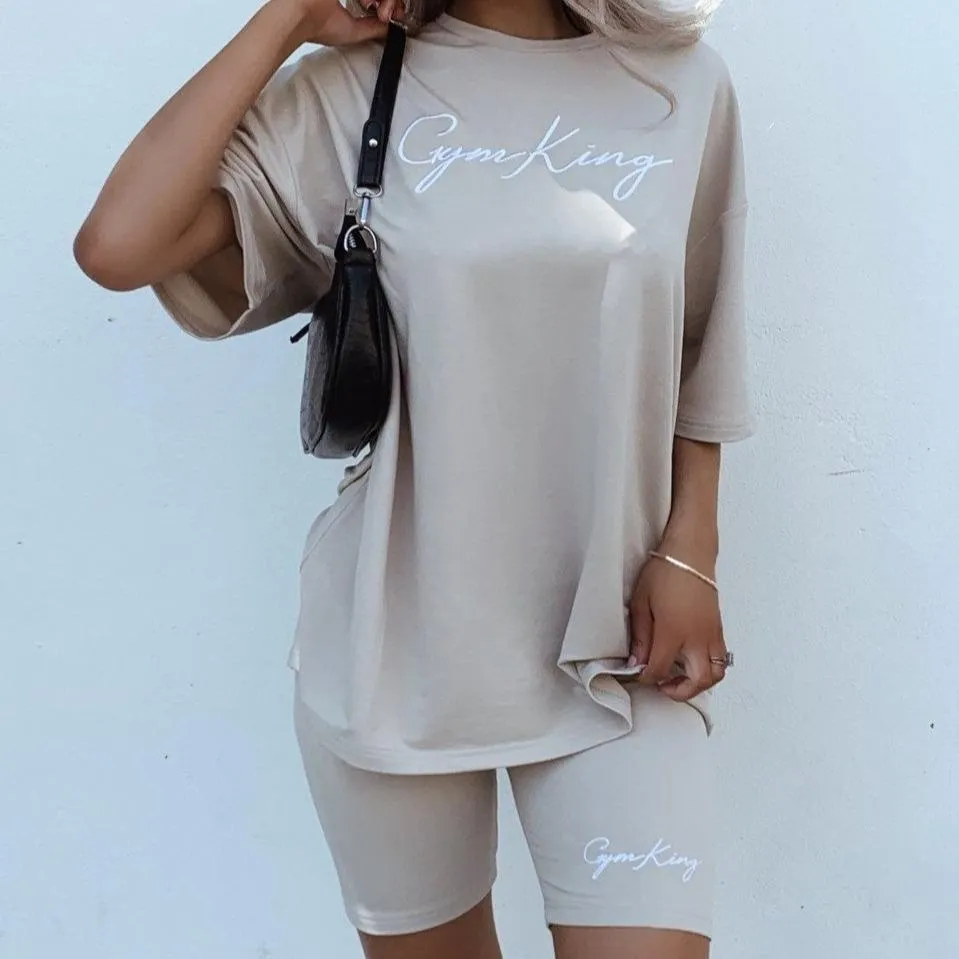 Gym King Script Oversized Tee - Latte