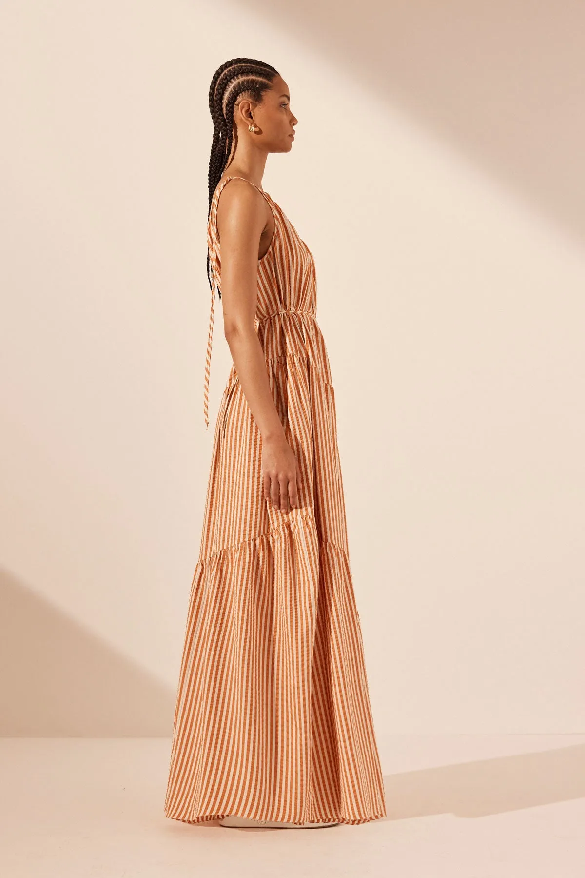 HELE ONE SHOULDER TIERED MAXI DRESS - COCONUT / TANGERINE