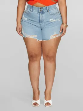 High Rise Light Wash Curvy Fit Shorts