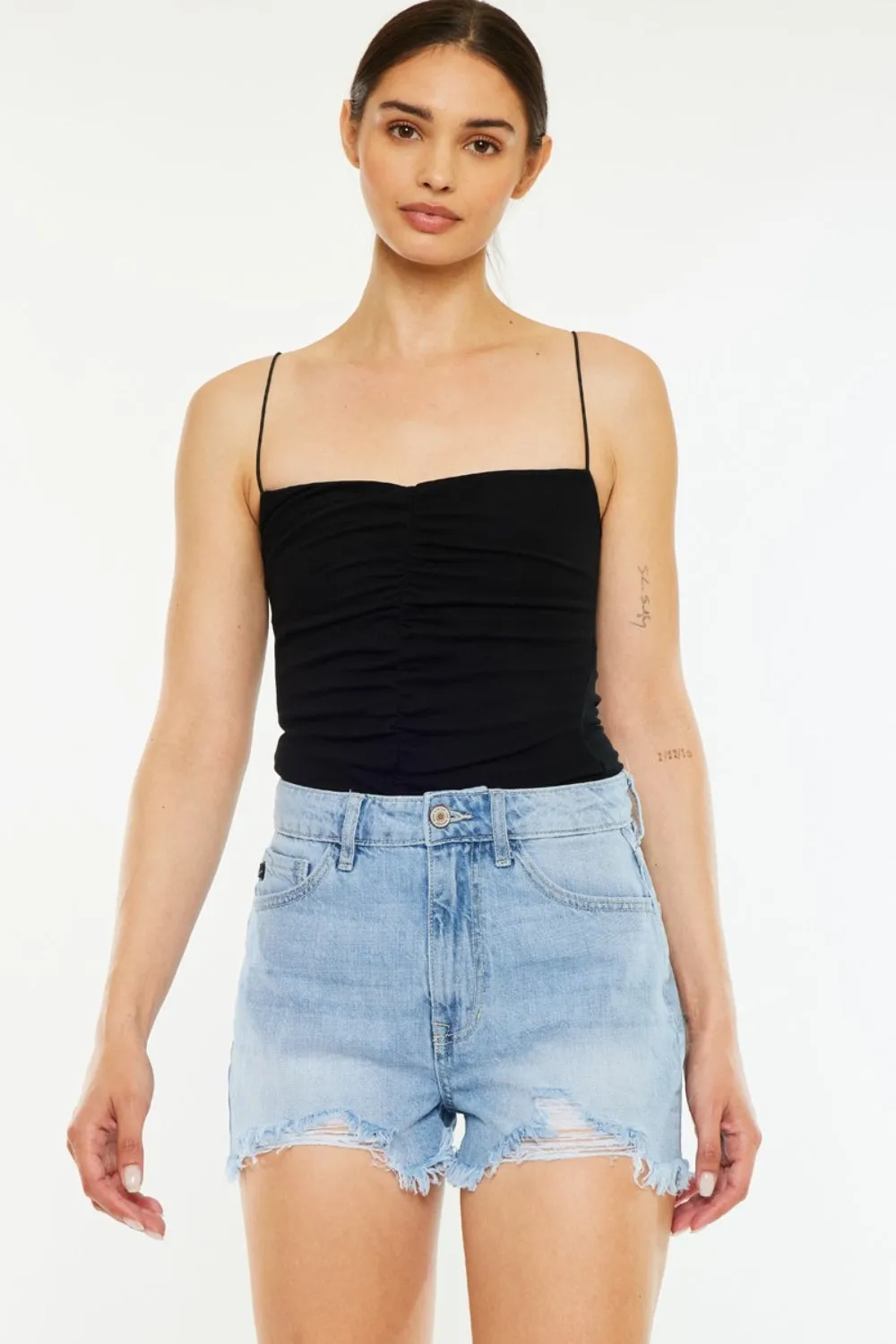 Kancan Raw Hem Distressed High Waist Denim Shorts