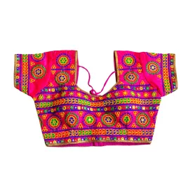 Kutchi work readymade saree Blouse - Hot Pink