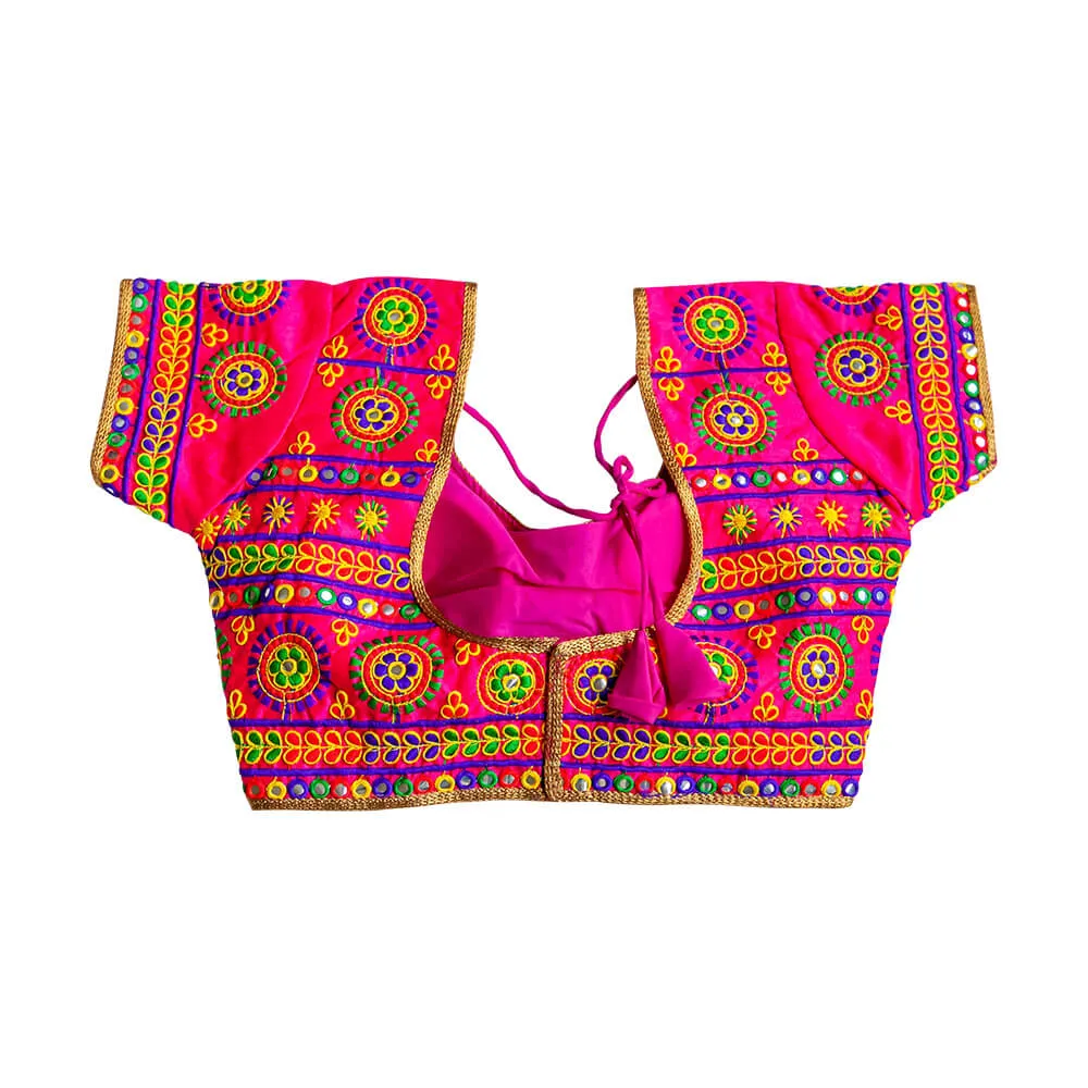 Kutchi work readymade saree Blouse - Hot Pink