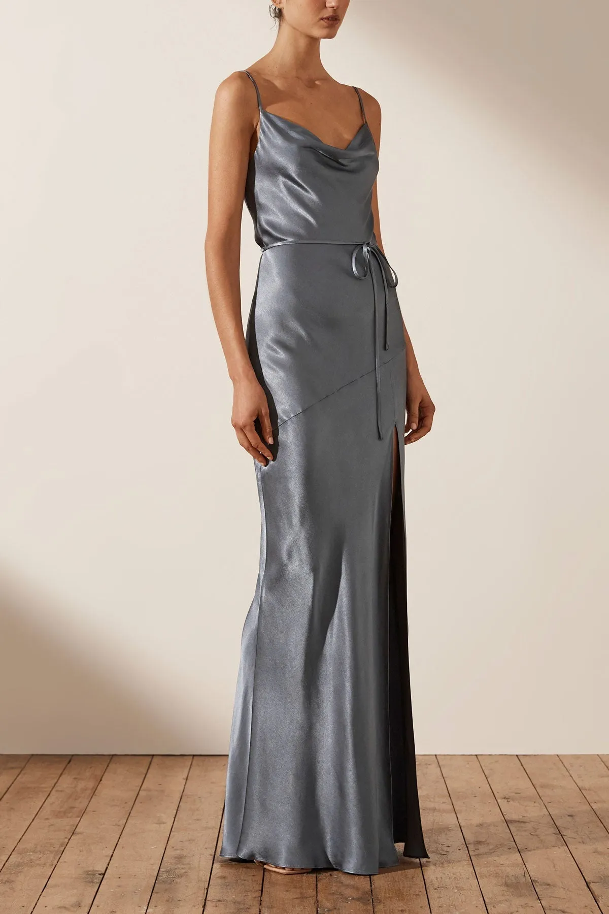 LA LUNE BIAS COWL MAXI DRESS - BLUE SMOKE