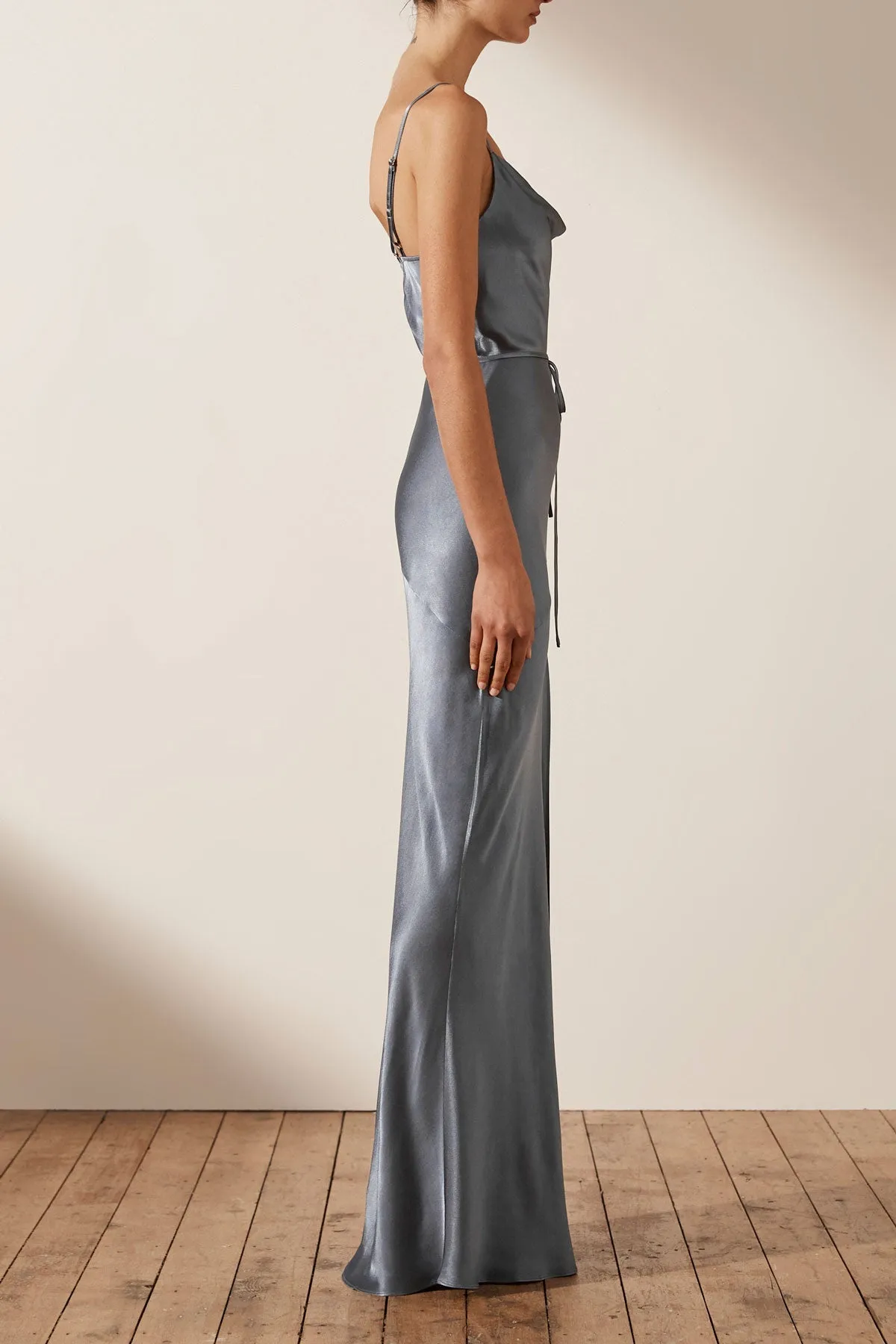 LA LUNE BIAS COWL MAXI DRESS - BLUE SMOKE