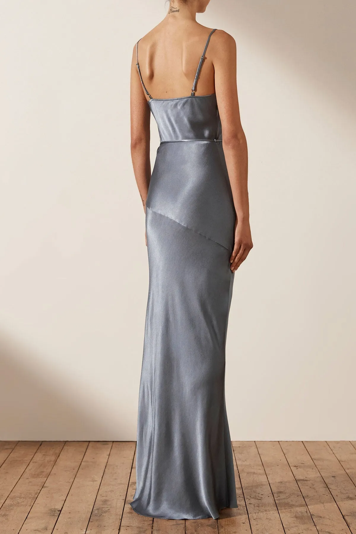 LA LUNE BIAS COWL MAXI DRESS - BLUE SMOKE