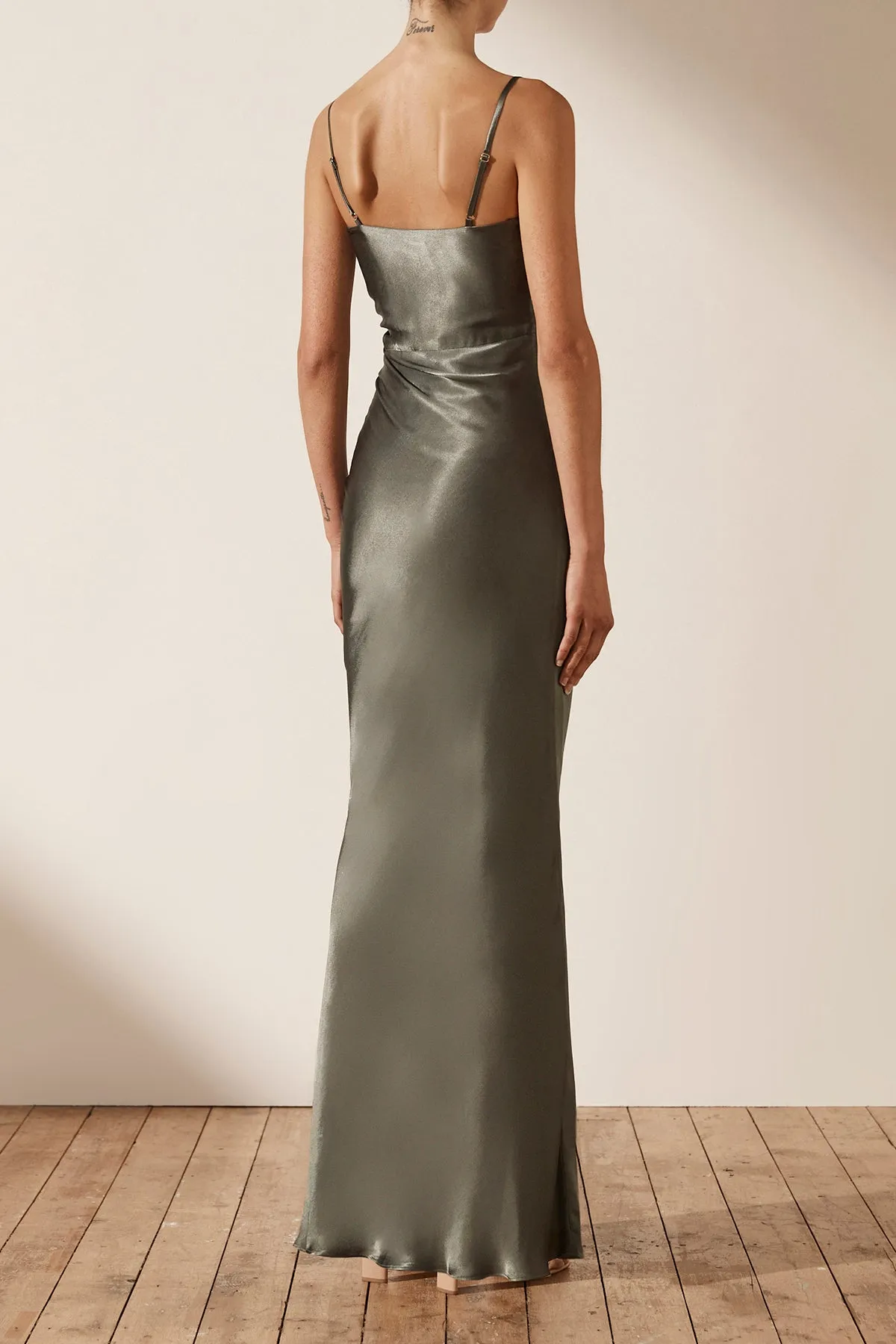 LA LUNE RUCHED MAXI DRESS - OLIVE