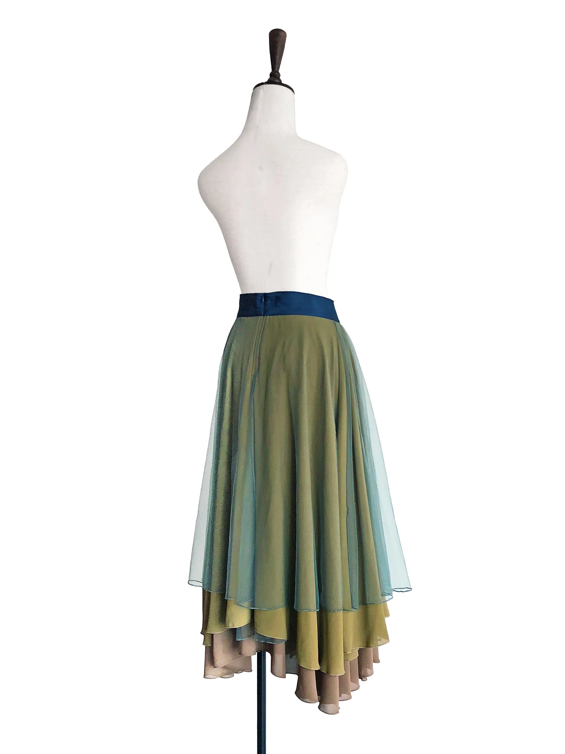 Last Chance! Layer Textured Army Green Tulle Maxi Skirt