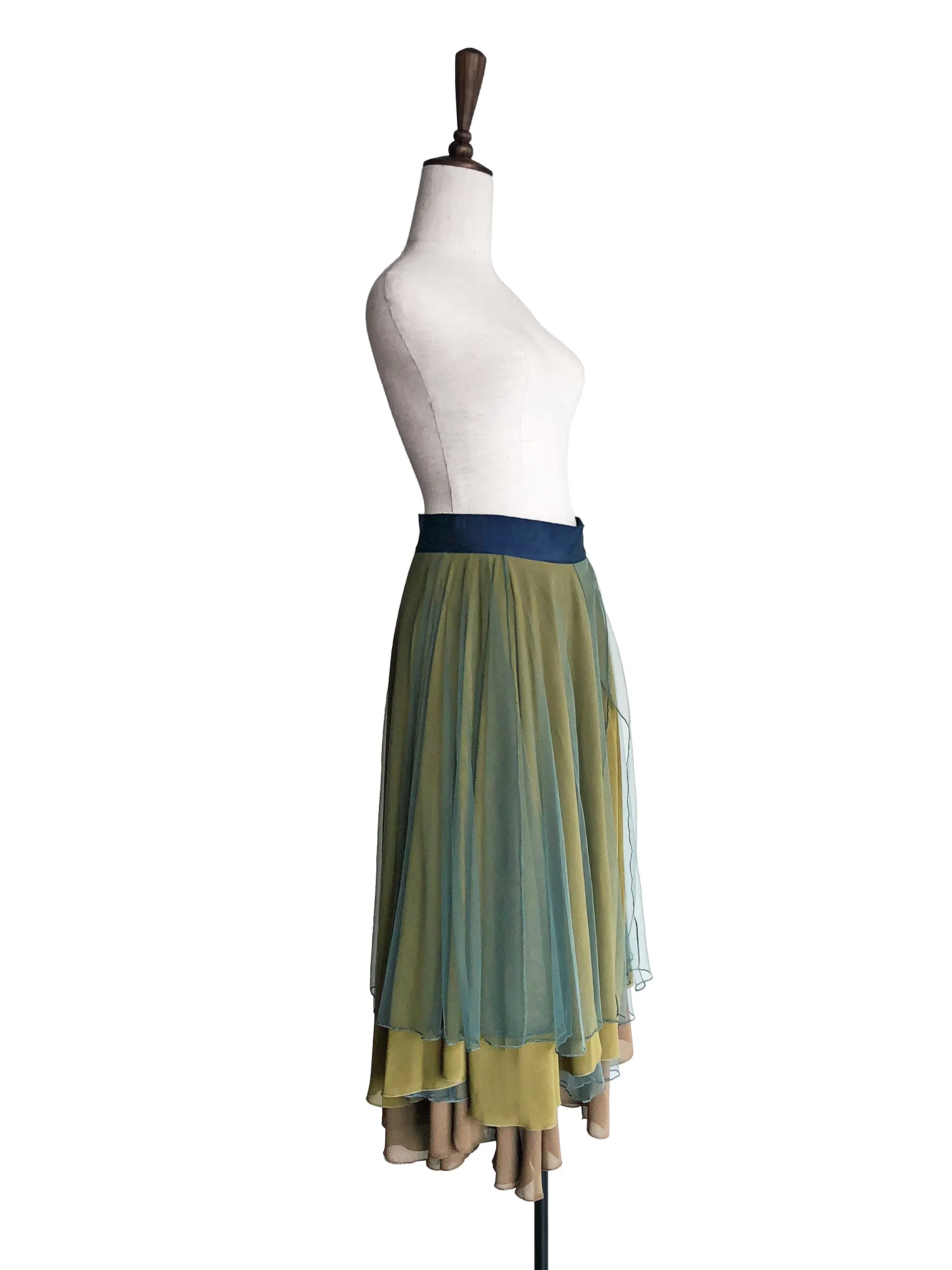 Last Chance! Layer Textured Army Green Tulle Maxi Skirt