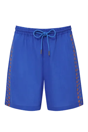 LEAH - Organic Cotton Embroidery Shorts Sapphire Blue