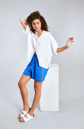 LEAH - Organic Cotton Embroidery Shorts Sapphire Blue