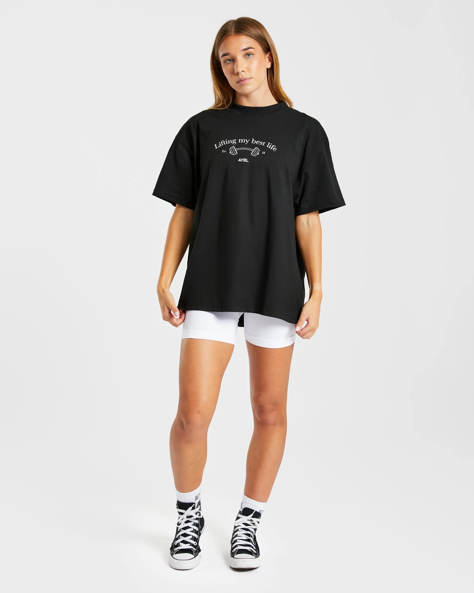 Lifting My Best Life Oversized T Shirt - Black