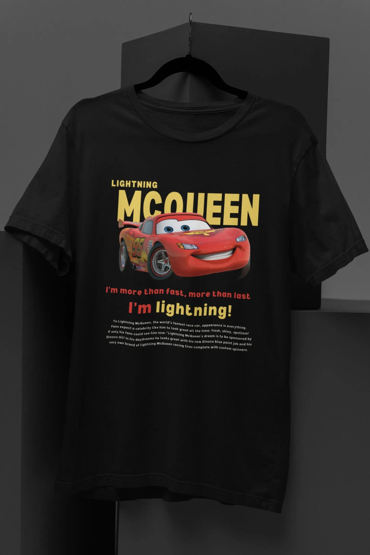 Lightning McQueen CARS Unisex Black Oversized T-shirt (Front Side Printed)