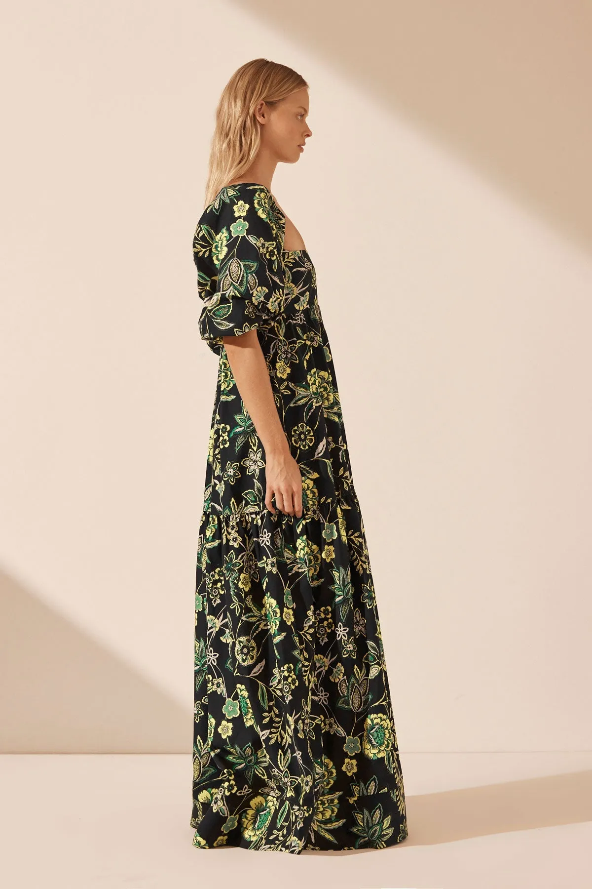 LINA SQUARE NECK TIERED MAXI DRESS