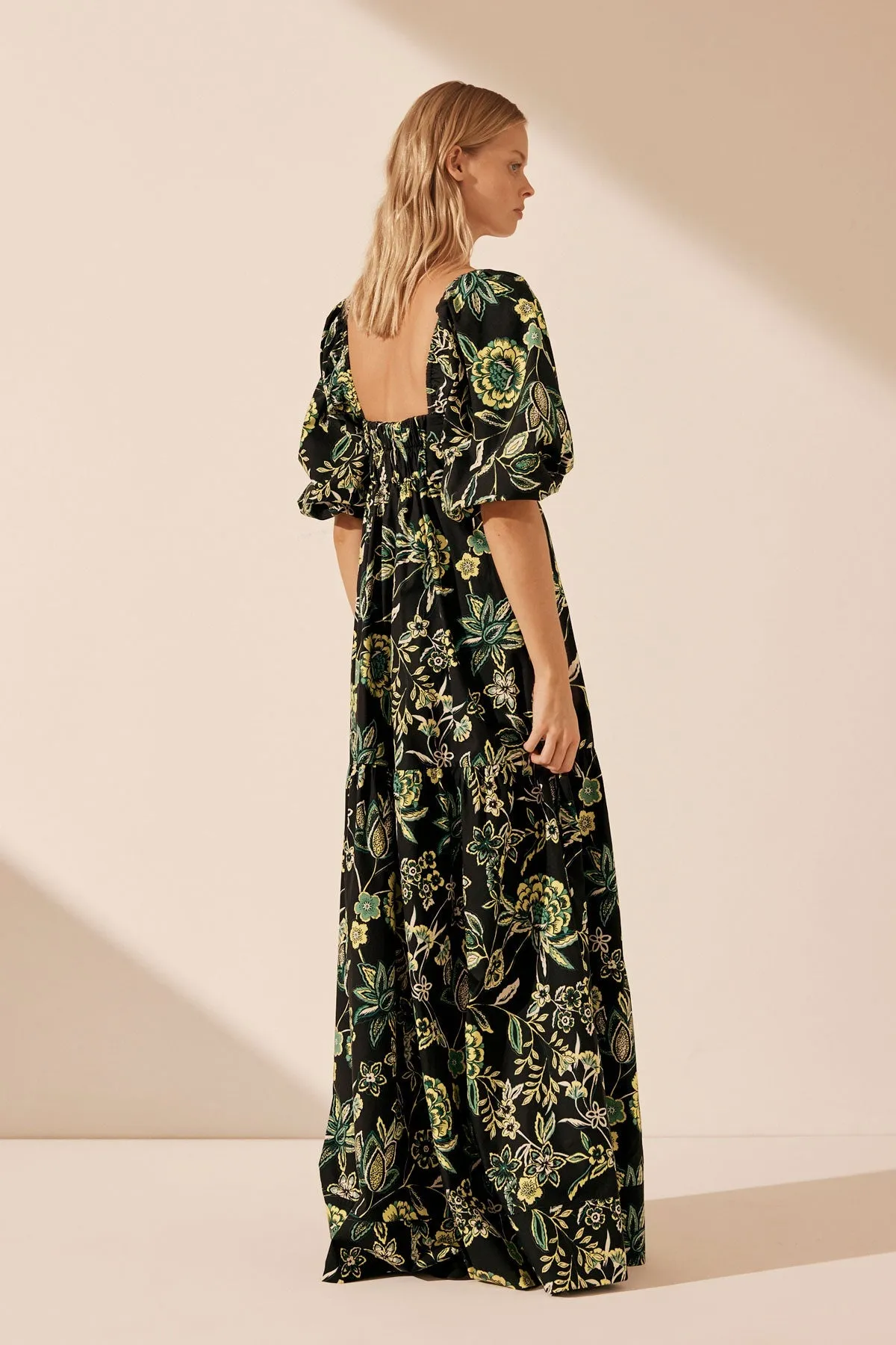 LINA SQUARE NECK TIERED MAXI DRESS