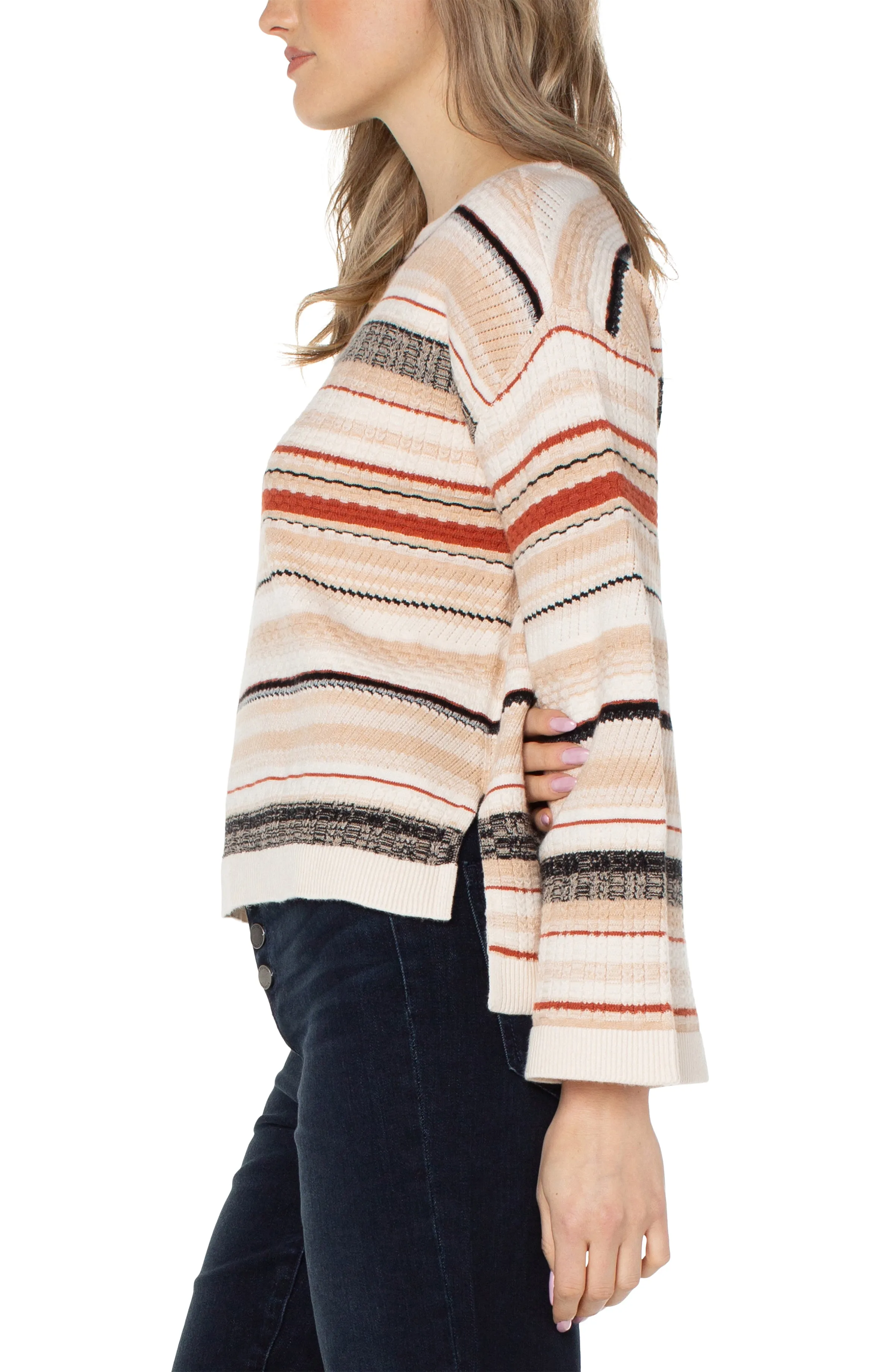 Liverpool Boat Neck Textured Stripe Sweater (Cream Stripe)