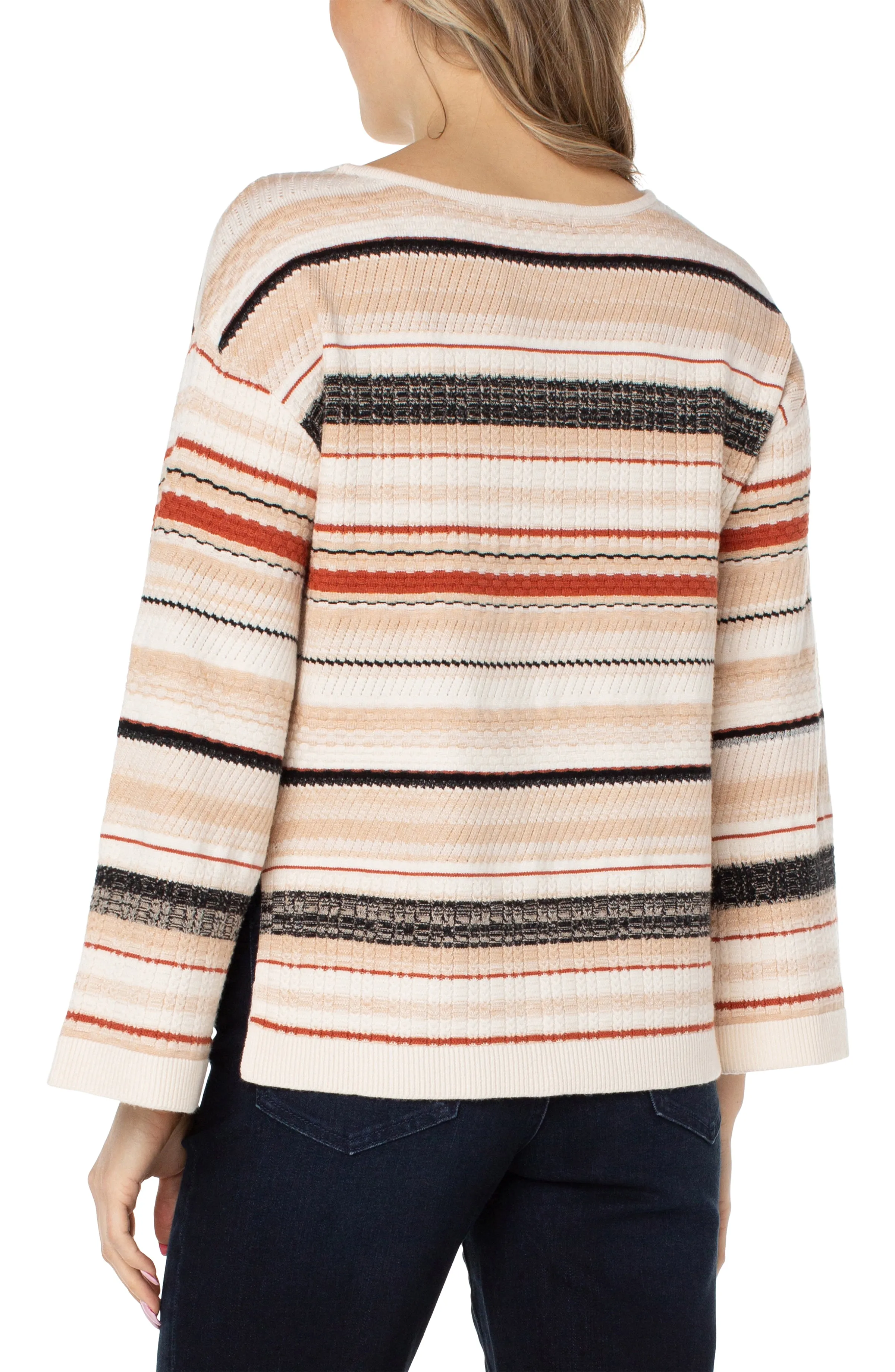 Liverpool Boat Neck Textured Stripe Sweater (Cream Stripe)