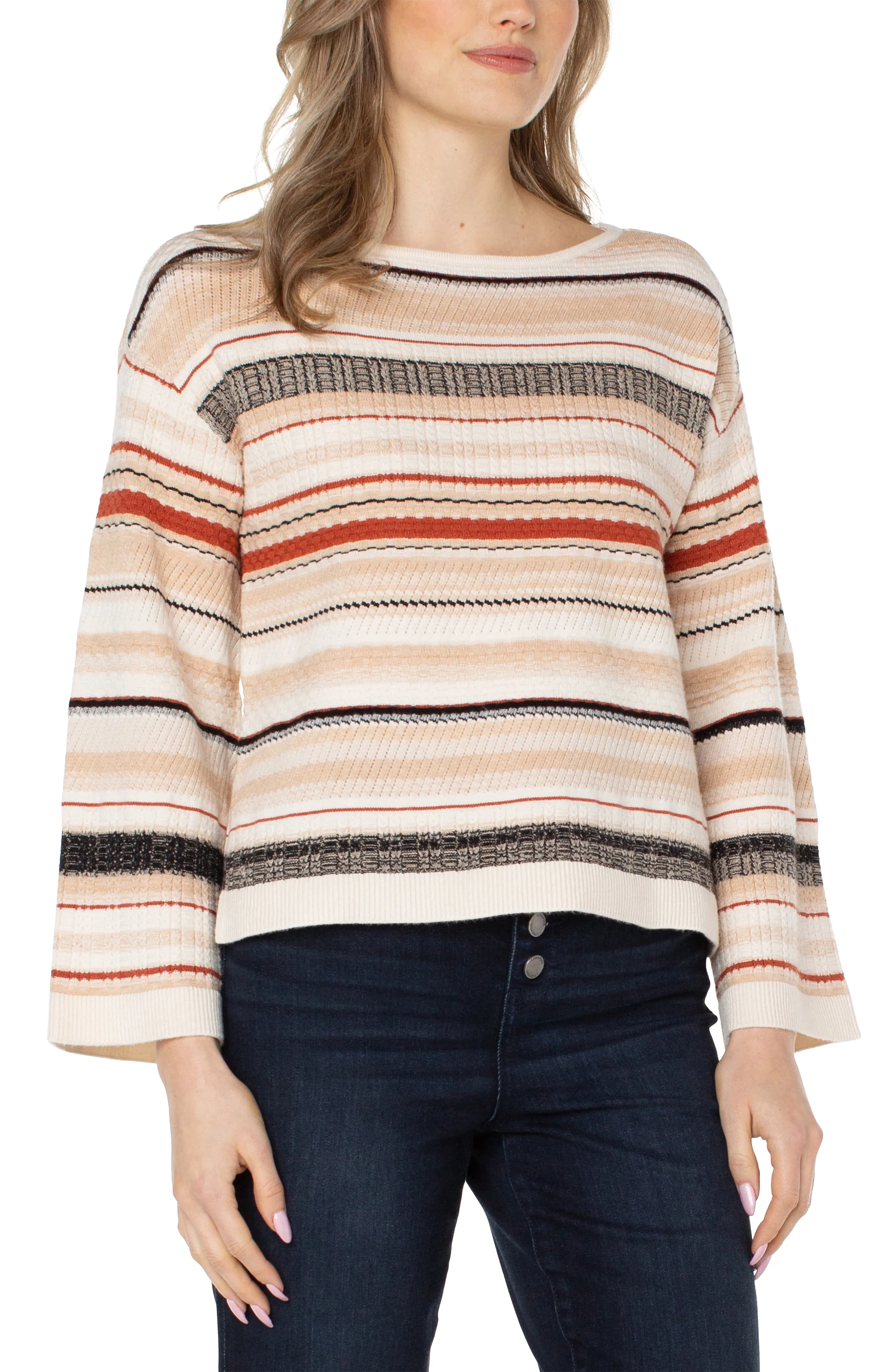 Liverpool Boat Neck Textured Stripe Sweater (Cream Stripe)