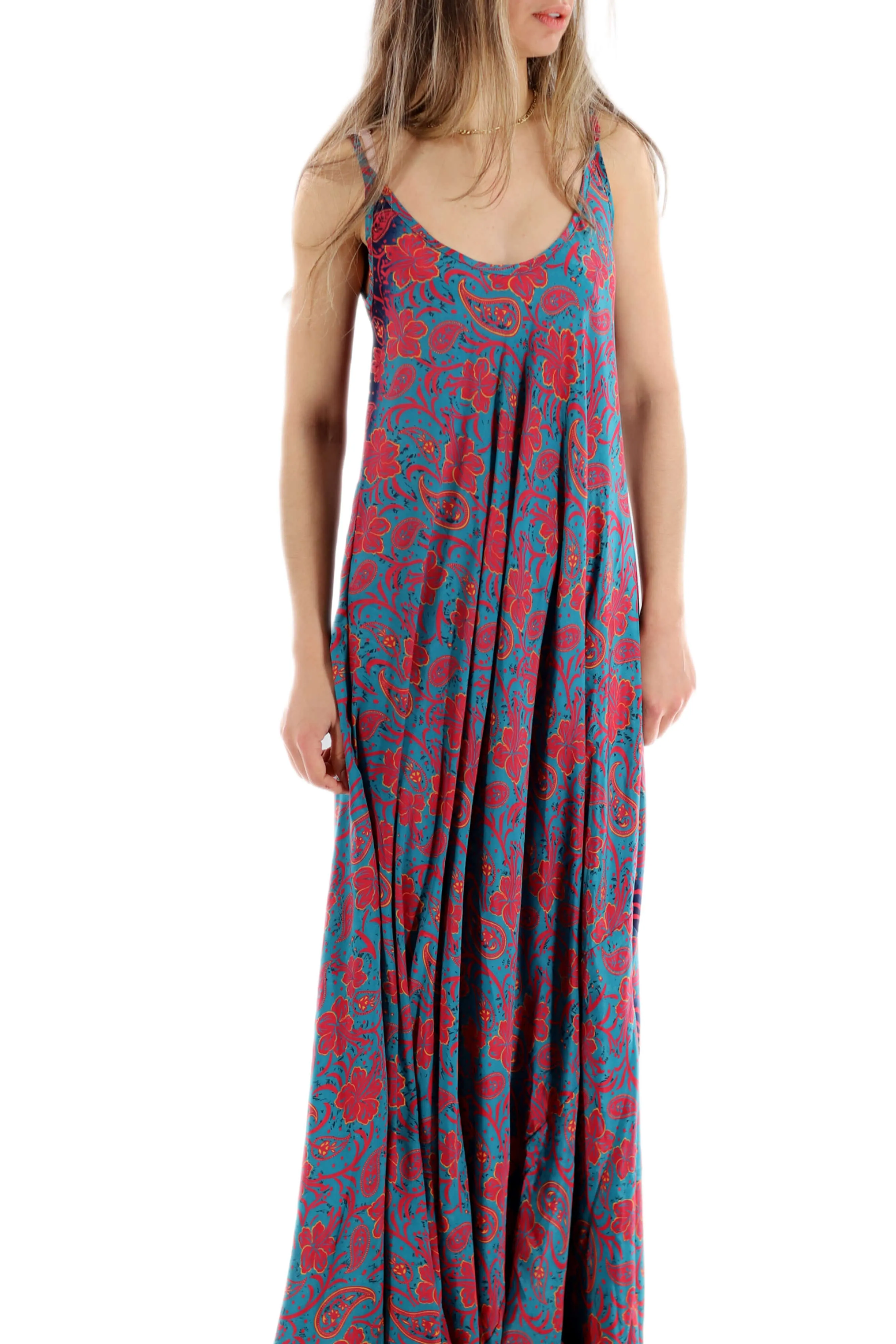 Long Flowy Floral "Stefania" Maxi dress in Blue/Pink