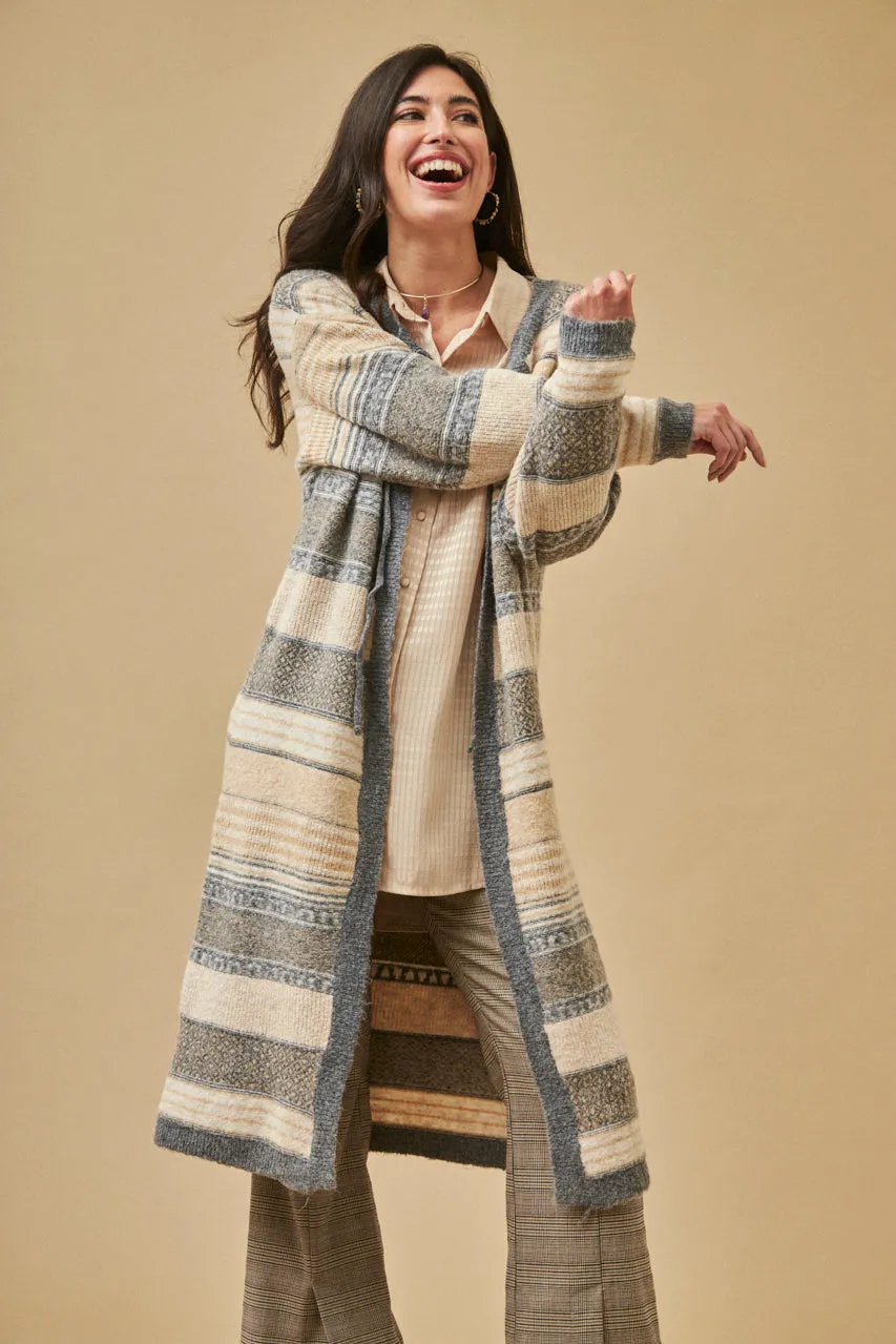 Long grey - beige striped cardigan by NKN