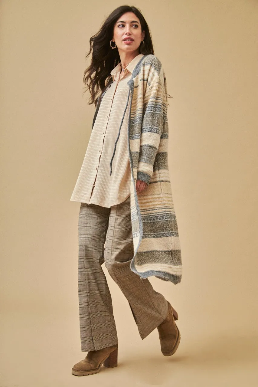 Long grey - beige striped cardigan by NKN