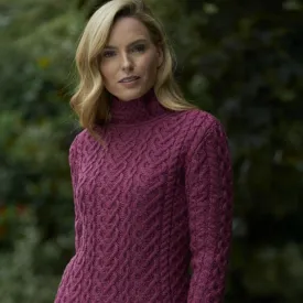 Magenta Aran Polo Neck Sweater