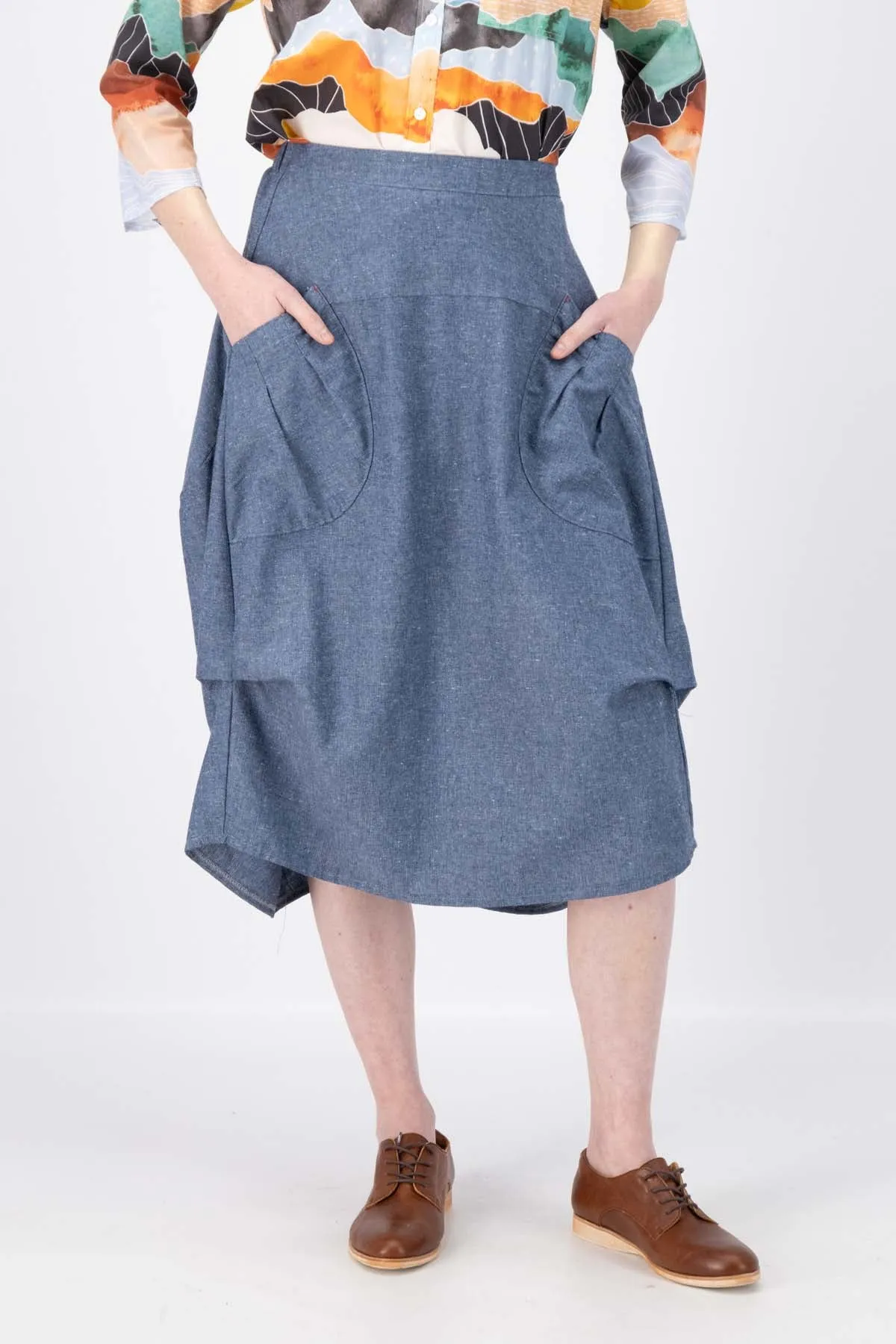 Milwaukee Traveller Skirt Stone Blue in Cotton/Linen