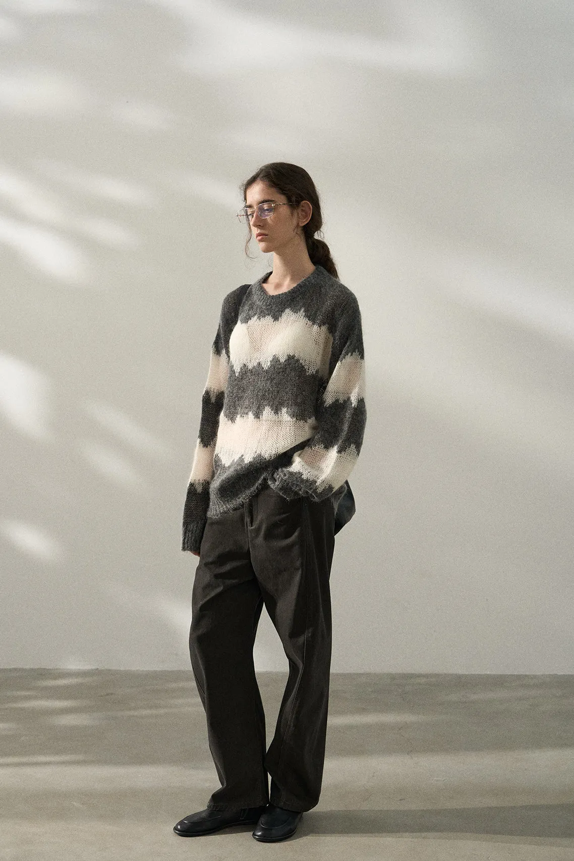 Mohair blend striped loose fit sweater | 4 color