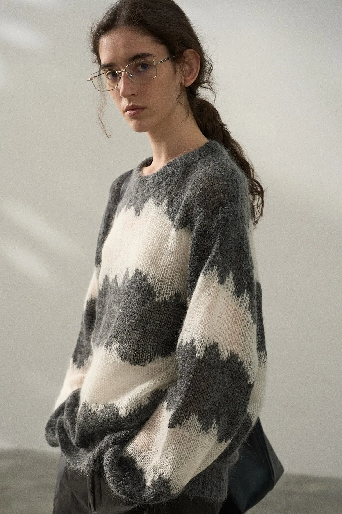 Mohair blend striped loose fit sweater | 4 color