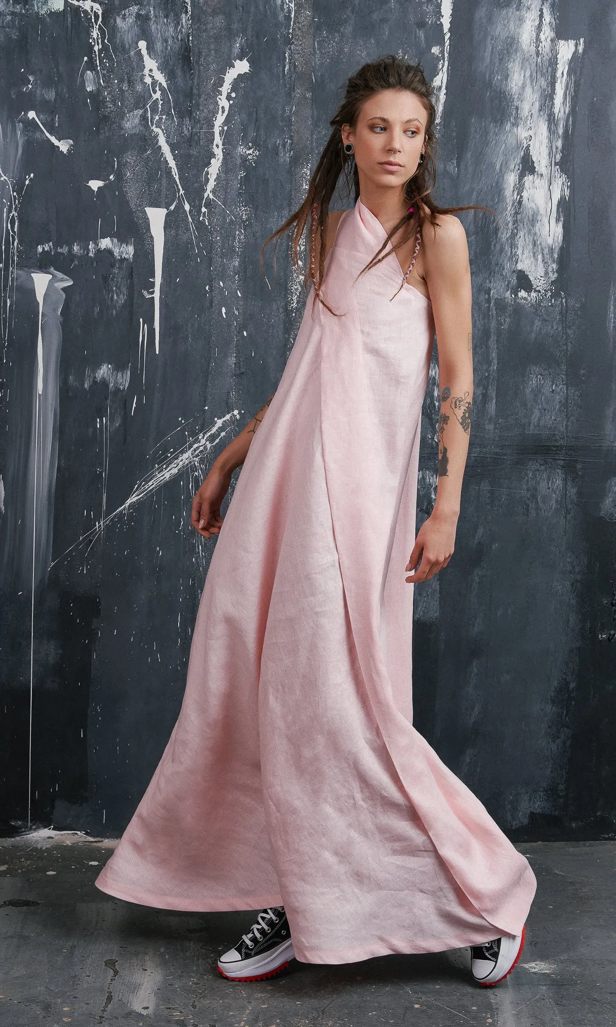 One Shoulder Maxi Linen Dress