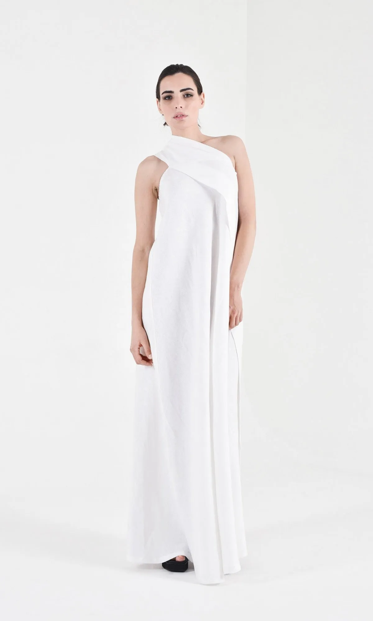 One Shoulder Maxi Linen Dress