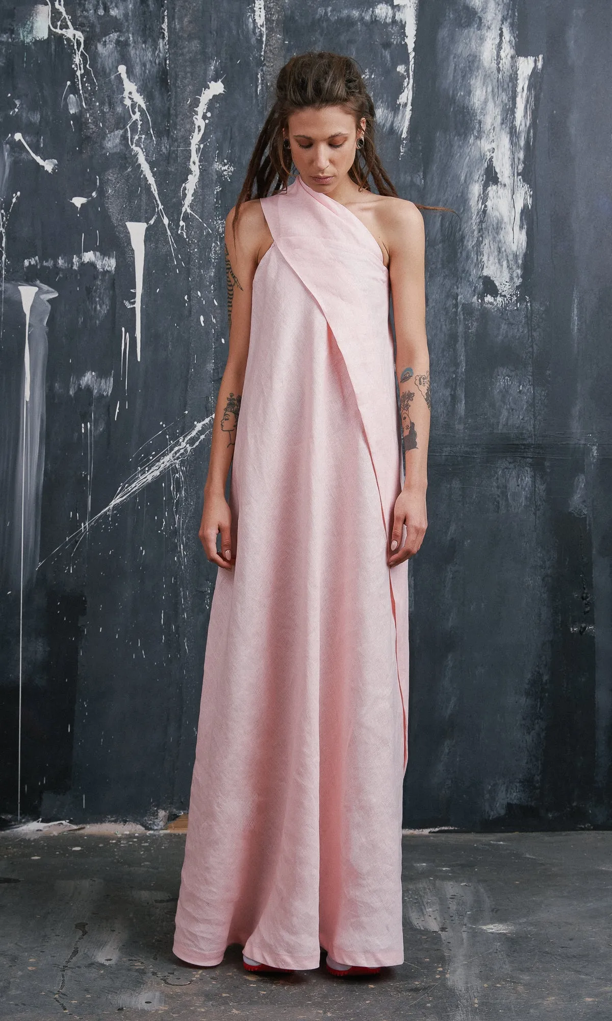 One Shoulder Maxi Linen Dress