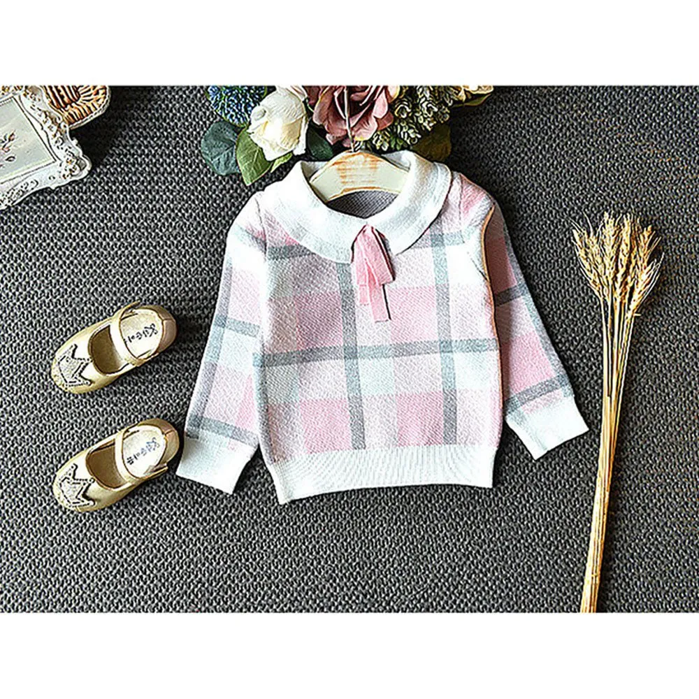 Pink Plaid Peter Pan collar  2 pcs sweatshirt & Skirt Winterwear set for Girls