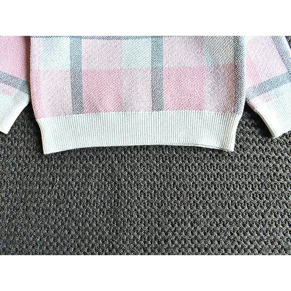 Pink Plaid Peter Pan collar  2 pcs sweatshirt & Skirt Winterwear set for Girls